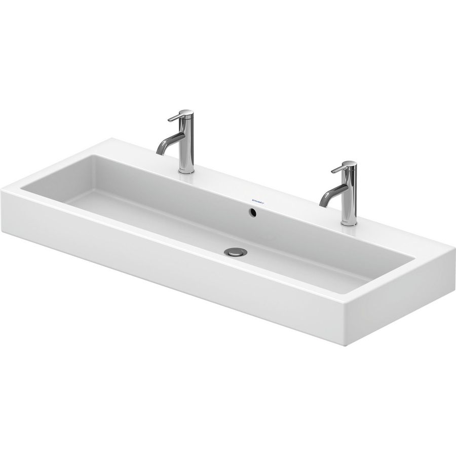 VERO #045412 wastafel 1200mm wit met 2 kraangaten met overloop geslepen onderzijde