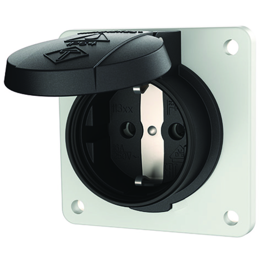 Inbouwwandcontactdoos 16A 2P+A 230V IP54 SCHUKO zwart
