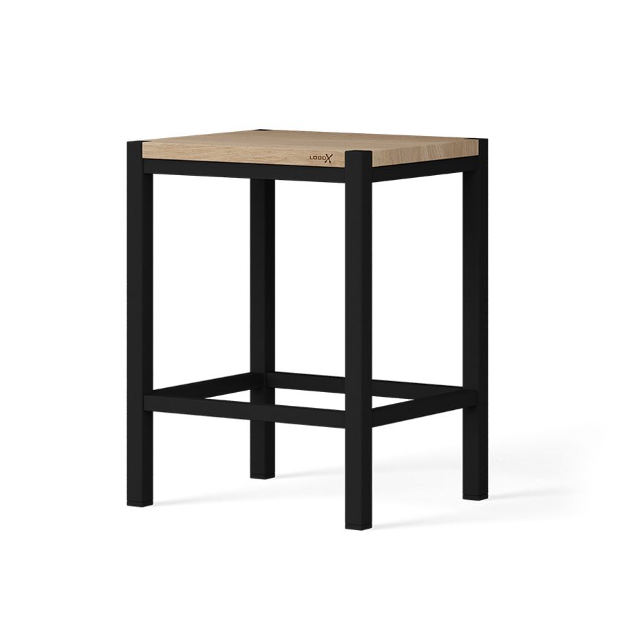 Badkamerkruk WOODEN STOOL 350x300mm h=450mm massief eiken old grey mat zwart poten