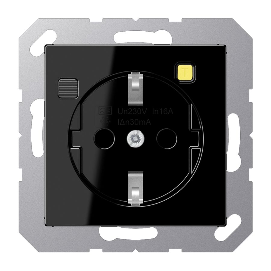 Wandcontactdoos A500 met ALS 30mA zwart Saf+