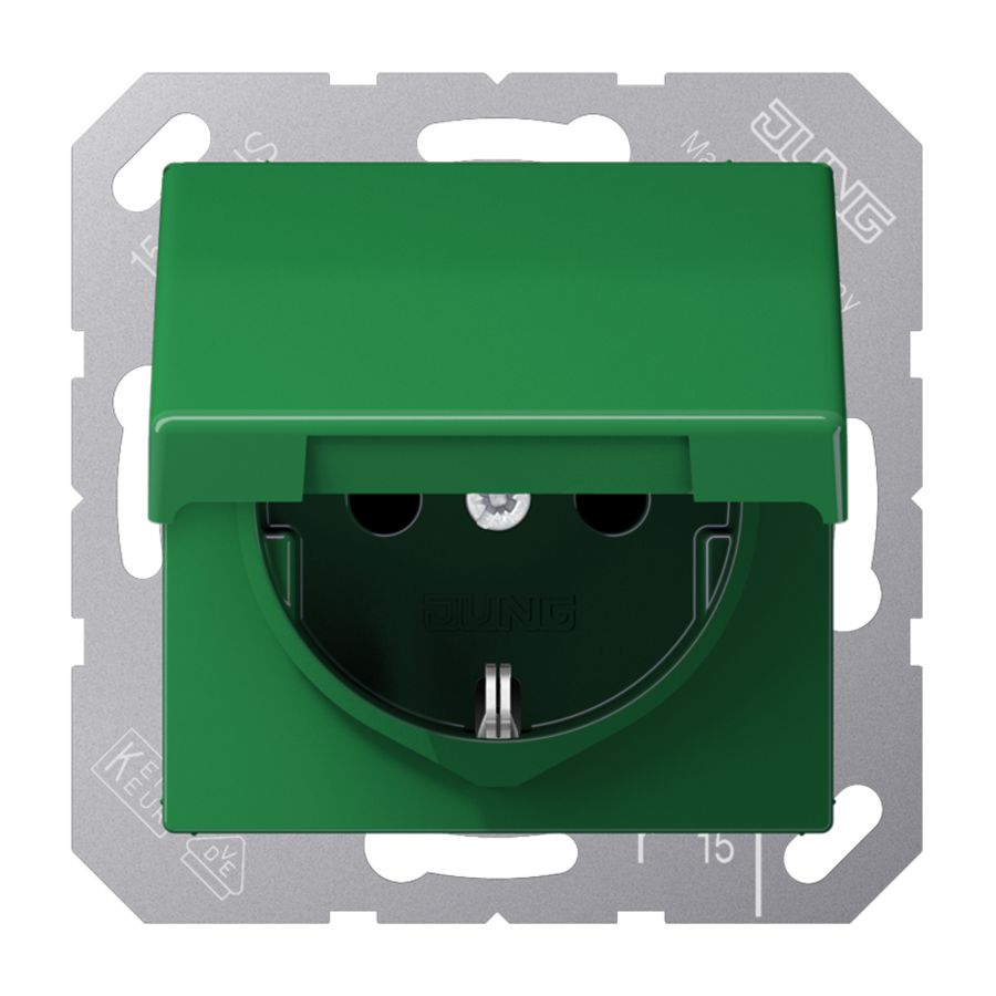 Wandcontactdoos AS-univ. groen slagv. besch.ct klapd