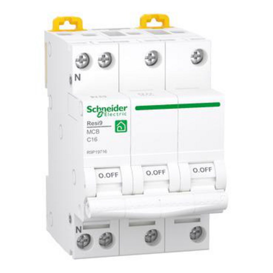 Installatieautomaat 3-polig + Nul 16A C-Karakteristiek 6000A Resi9