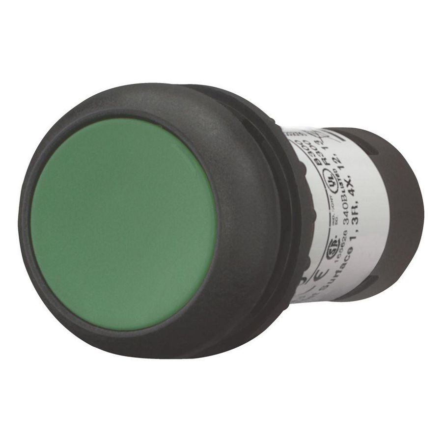 Drukknop compact vlak groen terugverend 1no/1nc