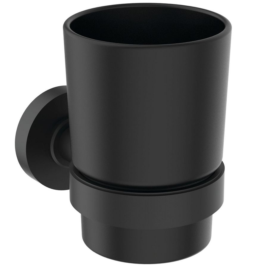 Bekerhouder m. beker zwart glas wandmontage silk black IOM